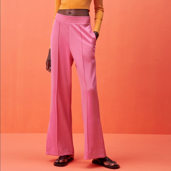 Zara Pants & Jumpsuits Zara Pink Wide Leg Pants W Slit Poshmark